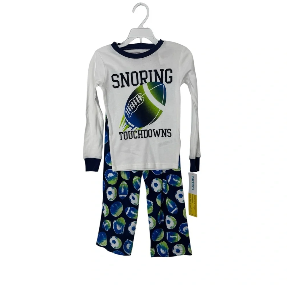 Carter's Snoring Touchdowns Pajama Set - White and Blue, Boys Size 6